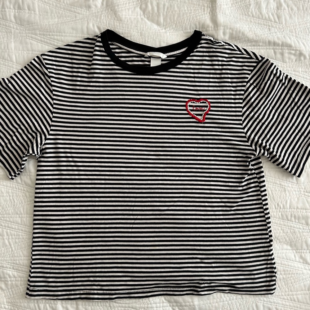 H&M Cropped Striped Tee with Heart